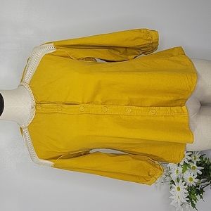 Zara Mustard Yellow Crochet Corduroy Top Sz XS